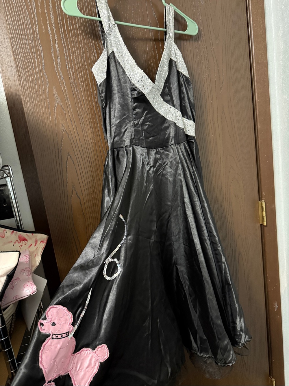Women’s poodle skirt Black Party Dress with Silver Trim size large